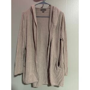 Barefoot Dreams CozyChic Ultra Lite Hooded Cardigan Taupe Open Front Size M